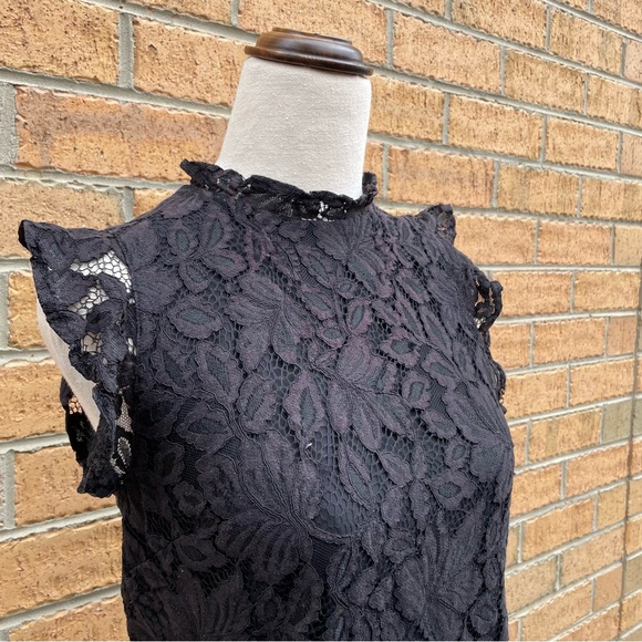 H&M Black High Neck Short Sleeve Lace Blouse Size XS Work Office Corporate - Picture 5 of 7